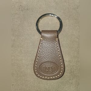 Dooney And Bourke Pebbled Leather DB Key Fob Purse Charm Brown Cream Stitching
